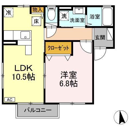 ラ・ベラ・ルーチェ(1LDK/1階)の間取り写真