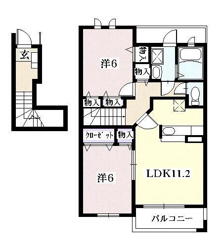 エスポワールI(2LDK/2階)の間取り写真