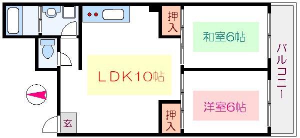 あづまマンション(2LDK/6階)の間取り写真