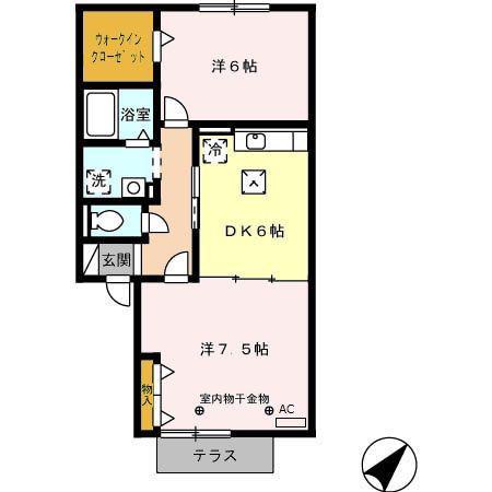 エスペランサ(2DK/1階)の間取り写真