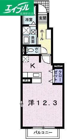 グランパレKA(1K/1階)の間取り写真