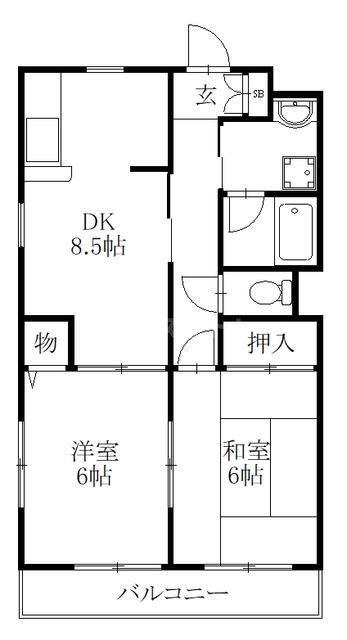 プラムハイツII(2DK/2階)の間取り写真