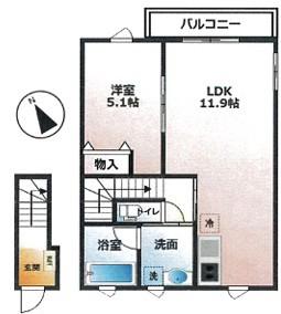 ビオ緑が丘(1LDK/2階)の間取り写真