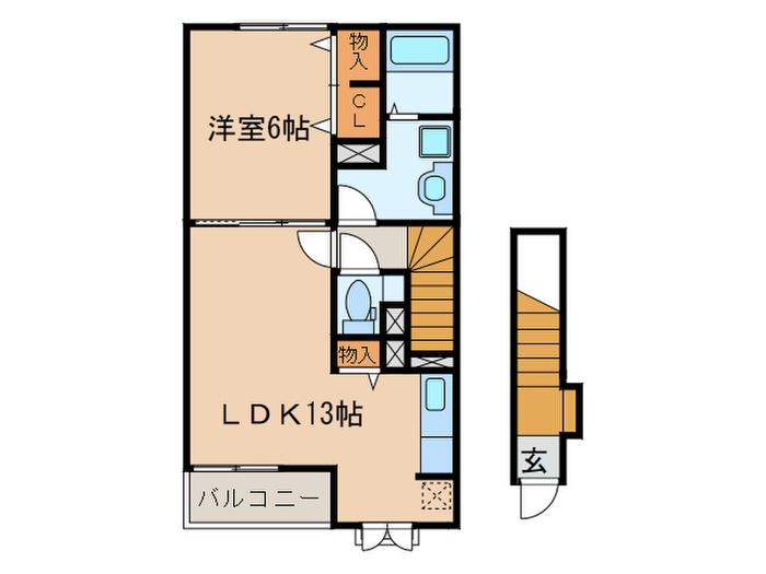 リクソーレV B(1LDK/2階)の間取り写真
