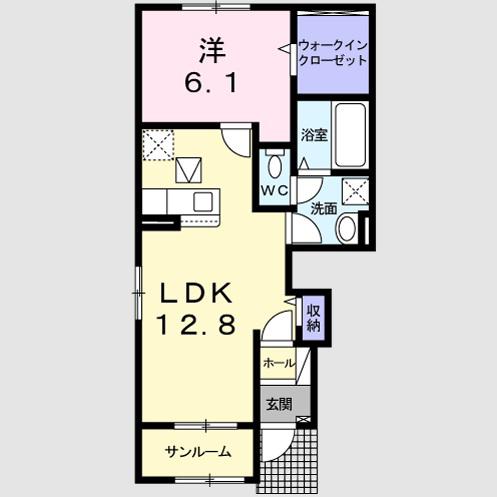 セイント パレス B(1LDK/1階)の間取り写真
