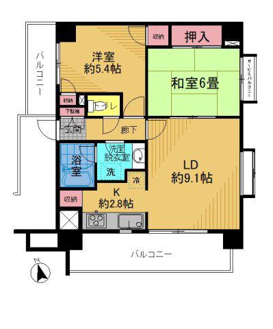 グレイスコート府中駅前(2LDK/9階)の間取り写真