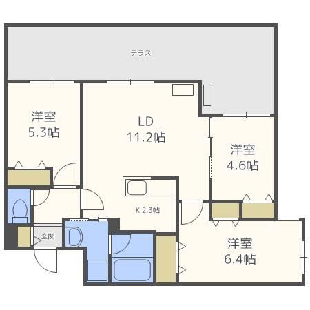 ブランシャール菊水CHER(3LDK/1階)の間取り写真
