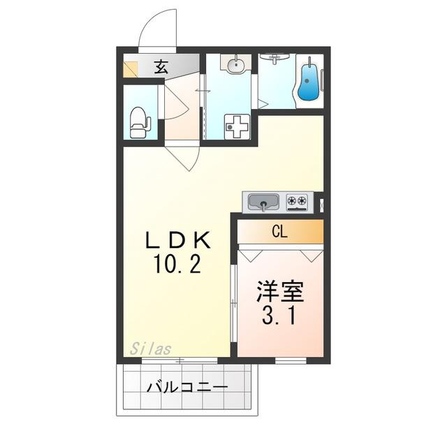 プライムコート伏見醍醐(1LDK/1階)の間取り写真