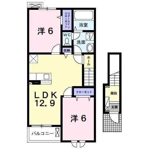 JR内房線 八幡宿駅 バス乗車時間:23分 最寄りバス停で下車 徒歩24分 2階建 築3年(2LDK/2階)の間取り写真
