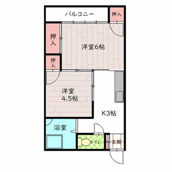 白川ビル(2K/3階)の間取り写真