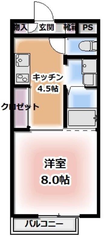 ルミウス近見 B棟(1DK/2階)の間取り写真