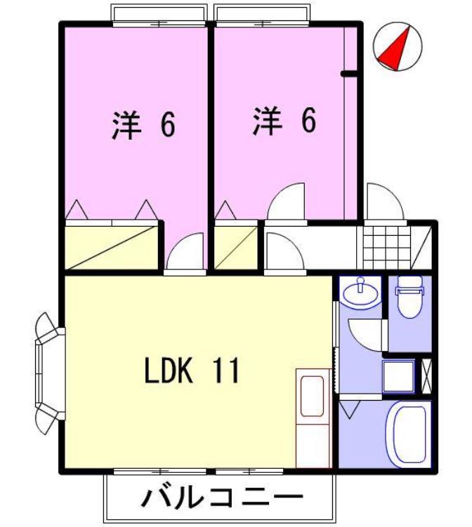 サンビレッジ阿成(2LDK/2階)の間取り写真