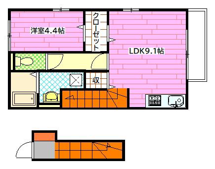 セジュールII(1LDK/2階)の間取り写真