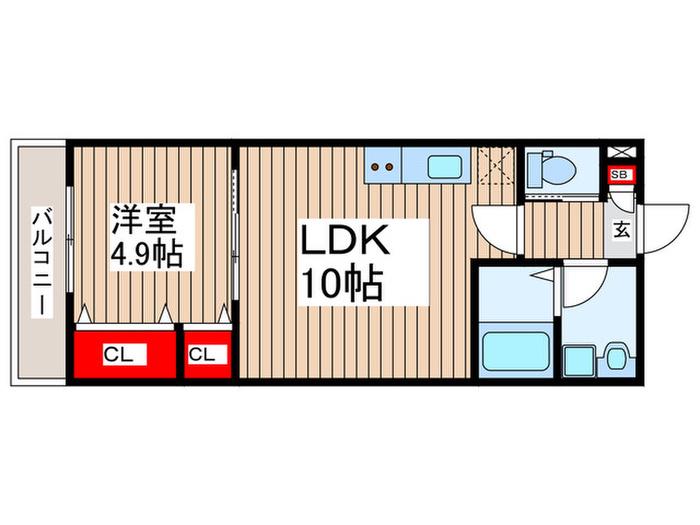 ジーメゾン狭山東三ツ木(1LDK/2階)の間取り写真