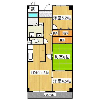 メゾンドール宝塚(3LDK/6階)の間取り写真