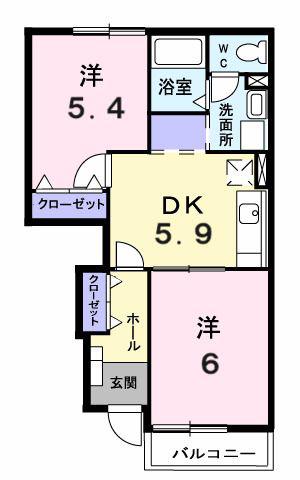 メゾン・プリューヌ II棟(2DK/1階)の間取り写真