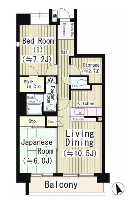 ファインクレスト若葉台(2LDK/7階)の間取り写真