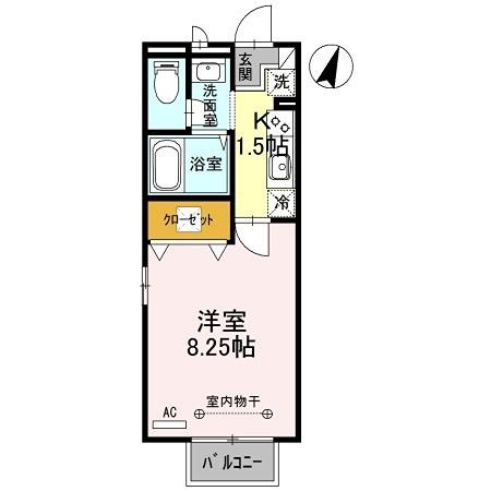 グランモアI(1K/1階)の間取り写真