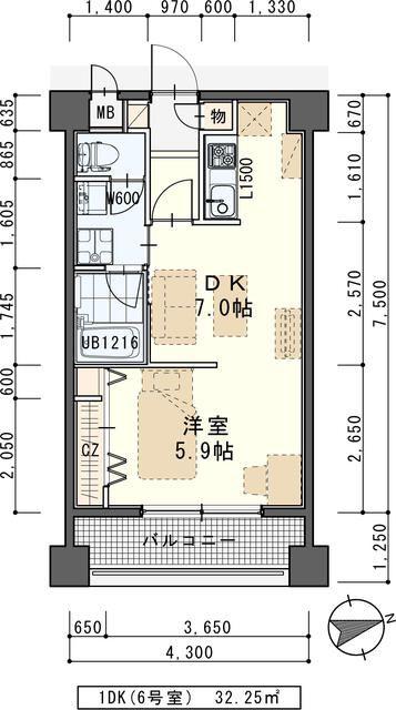 しゃとれ小松島(1DK/2階)の間取り写真