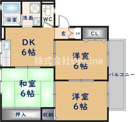 リバーサイド八尾南 A棟(3DK/2階)の間取り写真