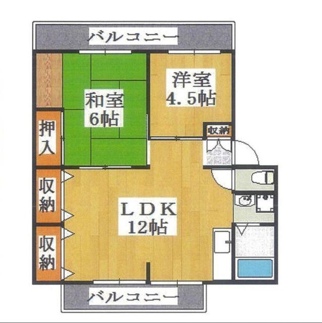 グリーンベルIIF棟(2LDK/1階)の間取り写真