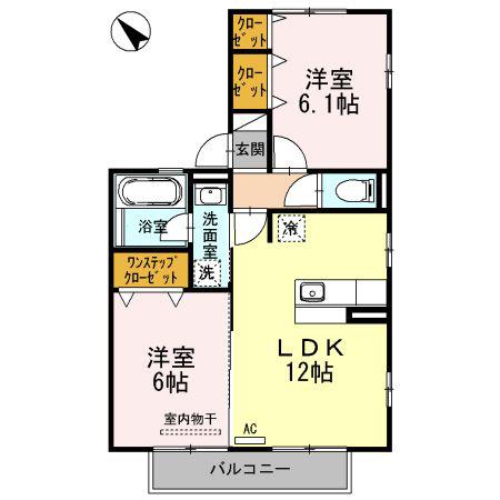 カーサ・グランデ(2LDK/2階)の間取り写真