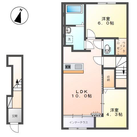 田代新町工事1LDK2LDK(2LDK/2階)の間取り写真