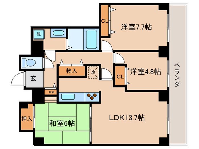 クサツウエストロイヤルタワー(3LDK/8階)の間取り写真