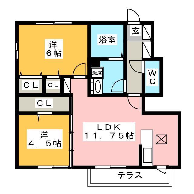 エスコートみなみ B棟(2LDK/1階)の間取り写真