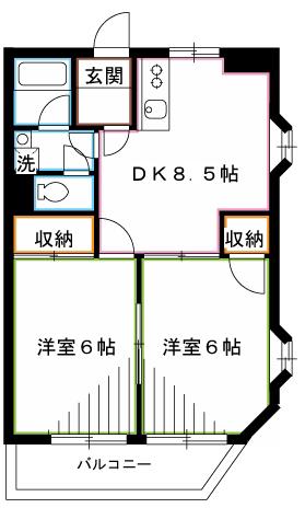 ライムかいぬま(2DK/2階)の間取り写真