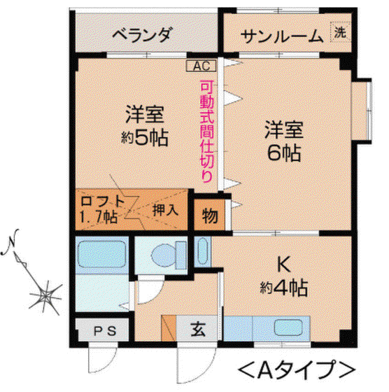 ビルトマンション水橋(2DK/2階)の間取り写真
