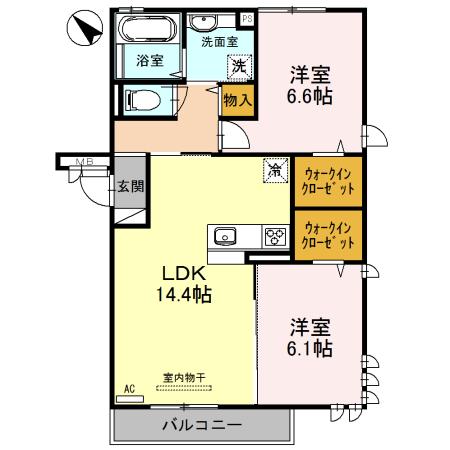 サニーヒルズ 泉大津 A棟(2LDK/2階)の間取り写真