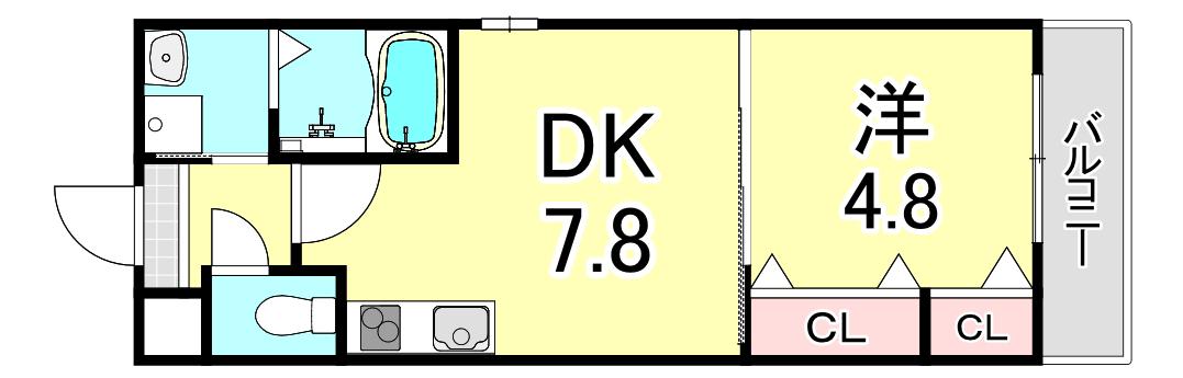 フジパレス西宮甲東園III番館(1DK/1階)の間取り写真
