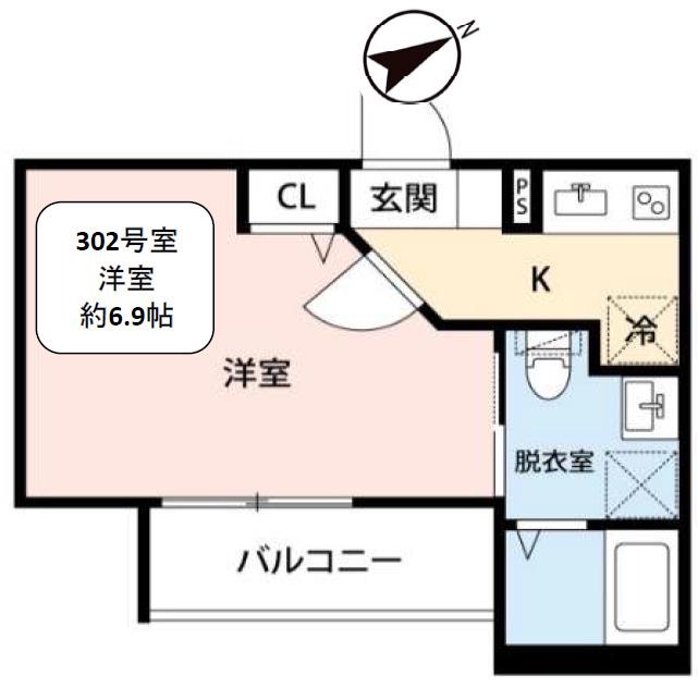 WELL-BEING磯子(1K/3階)の間取り写真