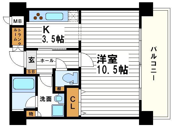 メゾンルージュ空堀(1K/4階)の間取り写真