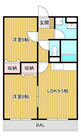エスポワール金磯(2LDK/3階)の間取り写真