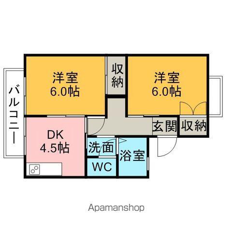 ハピネス(2K/1階)の間取り写真