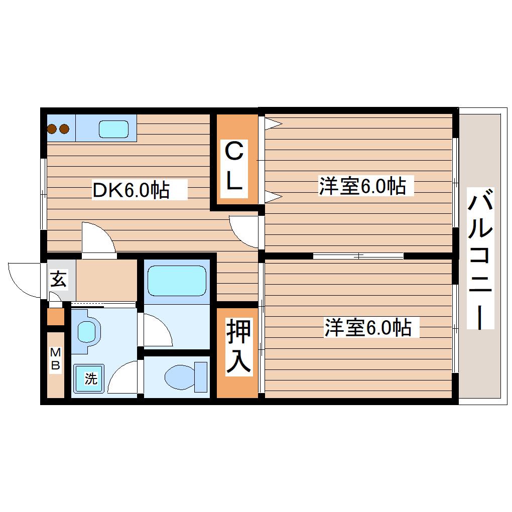 メゾンドシャルマン岩切(2DK/1階)の間取り写真