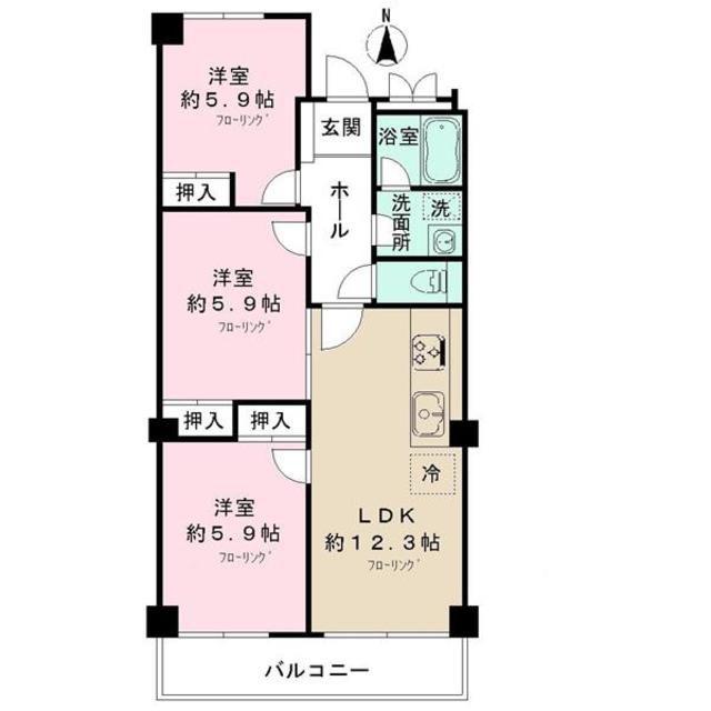 三井フラット(3LDK/3階)の間取り写真