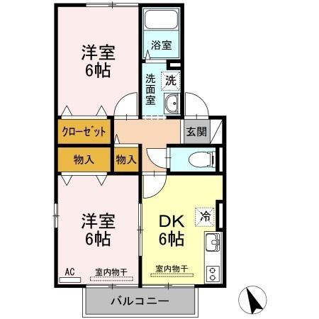 JUN HOUDEII B棟(2DK/2階)の間取り写真