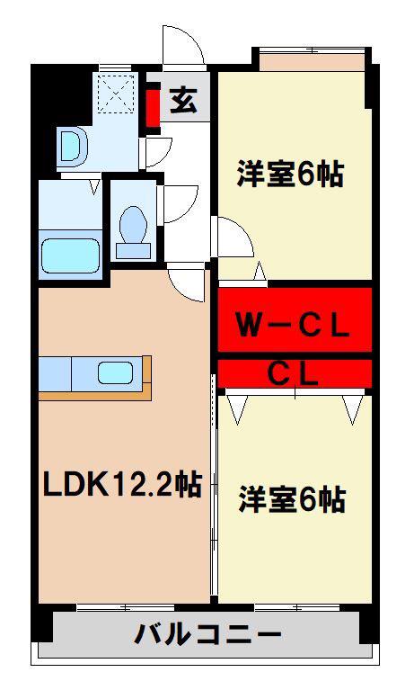 リヴィエール水城(2LDK/7階)の間取り写真