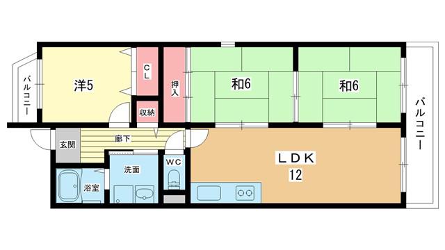 バスティーユ刀根山(3LDK/3階)の間取り写真