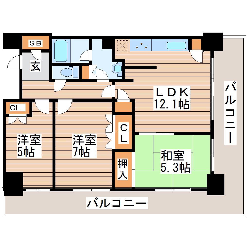 レジディアタワー仙台(3LDK/17階)の間取り写真
