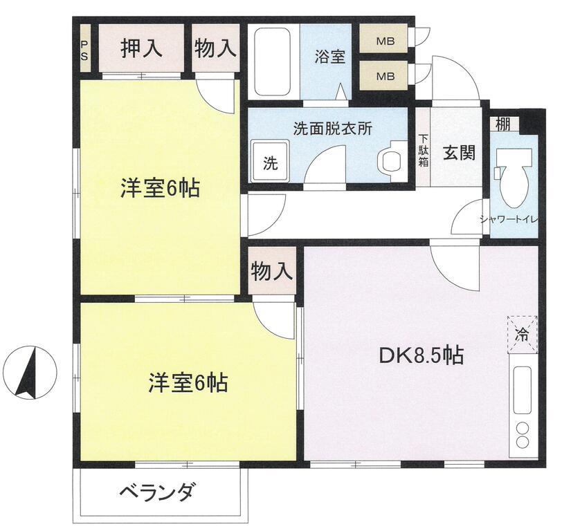 ウォーム ハイム(2DK/2階)の間取り写真