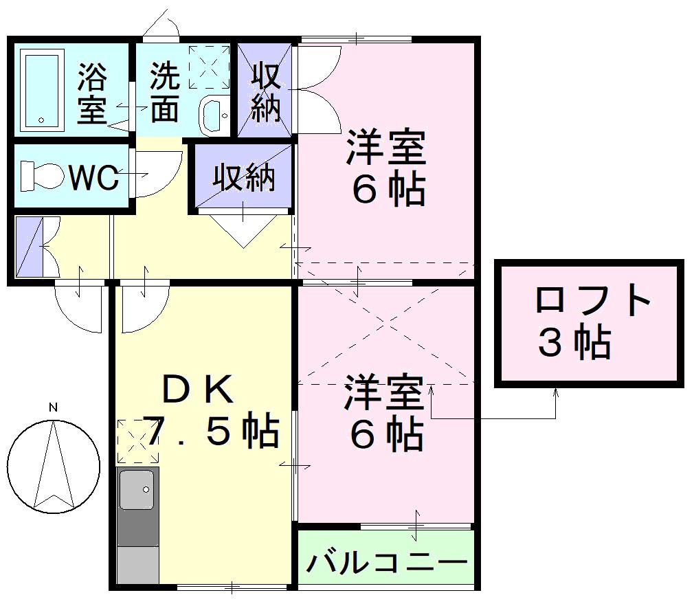 コートビレッジ(2DK/2階)の間取り写真