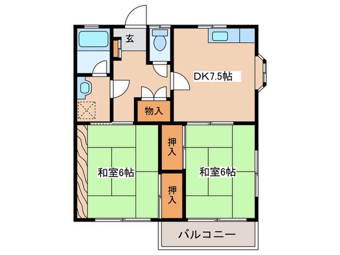 コーポシュガー(2DK/2階)の間取り写真