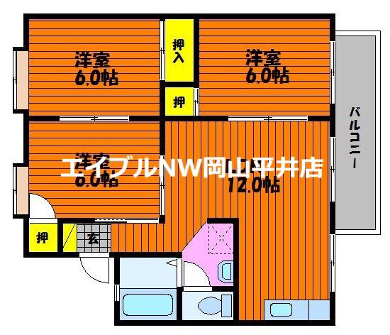 コーポアルザスC棟(3LDK/2階)の間取り写真