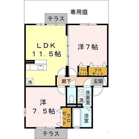 コンフォヴェールB棟(2LDK/2階)の間取り写真
