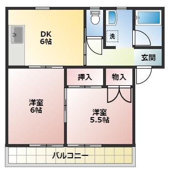 クローバーA(2DK/2階)の間取り写真