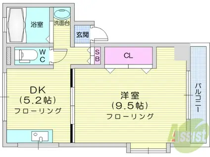 サンライズ銀杏(1DK/1階)の間取り写真